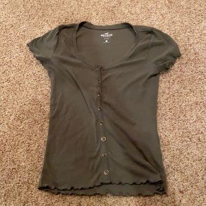Hollister Green Ribbed Button Down Tee